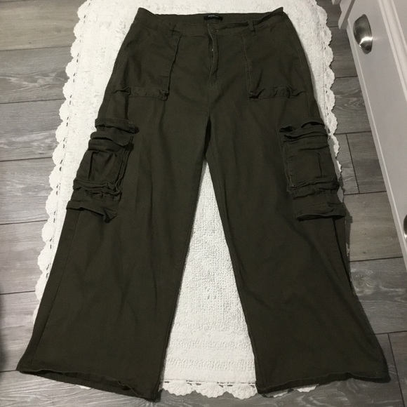 American Bazi Full Size Drawstring Wide Leg Cargo Pants Plus Size